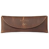 Londo Genuine Leather Retro Pen and Pencil Case - Metal Snap Fastener, Pencil Pouch Stationery Bag