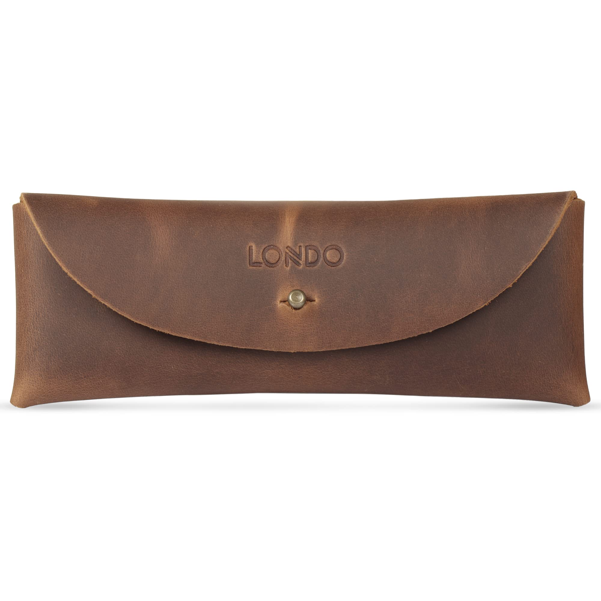 Londo Genuine Leather Retro Pen and Pencil Case - Metal Snap Fastener, Pencil Pouch Stationery Bag