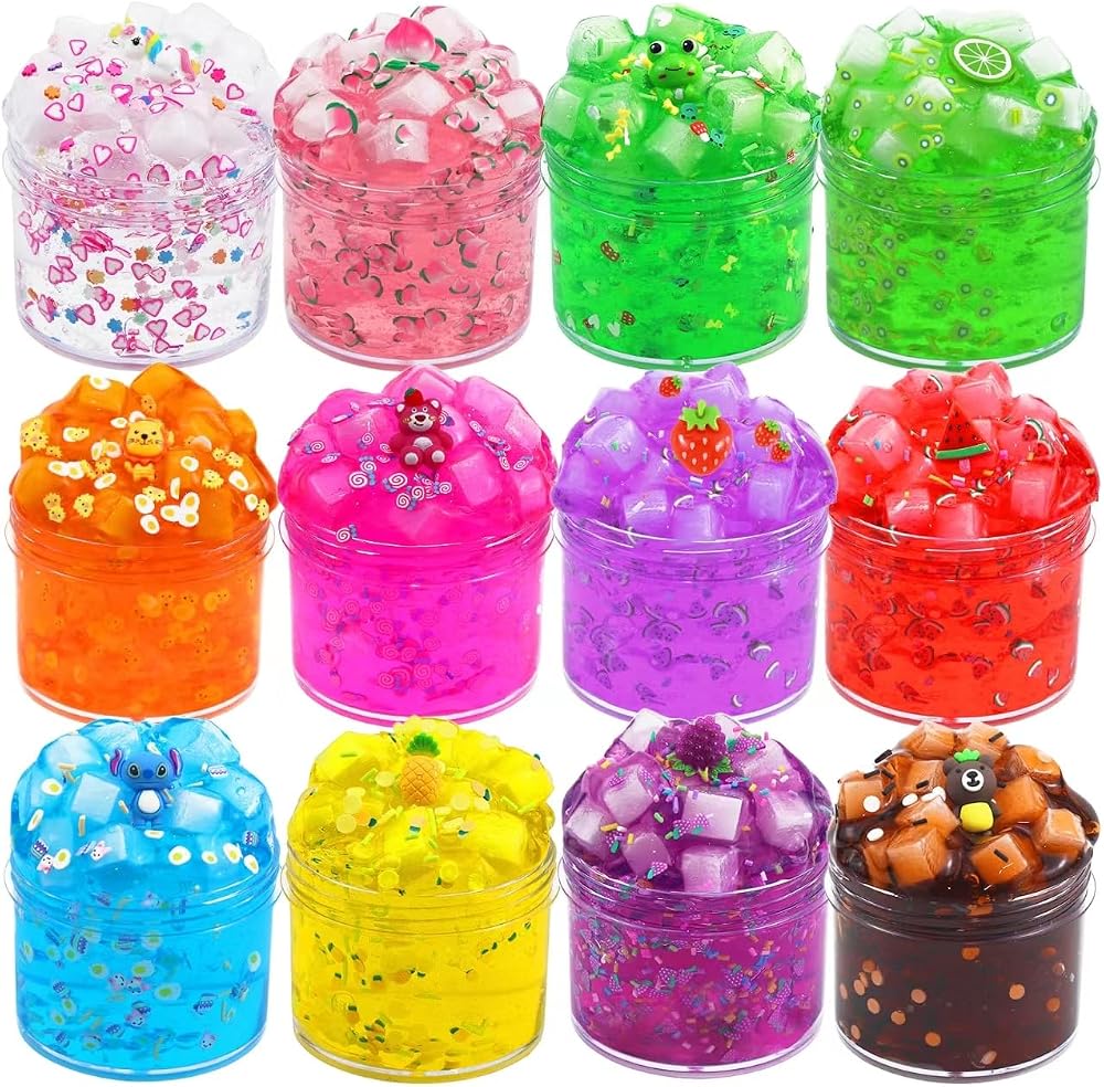 Kilpkonn 12 Pack Clear Slime Kit with Play Mat Non Sticky Jelly Crunchy Slime