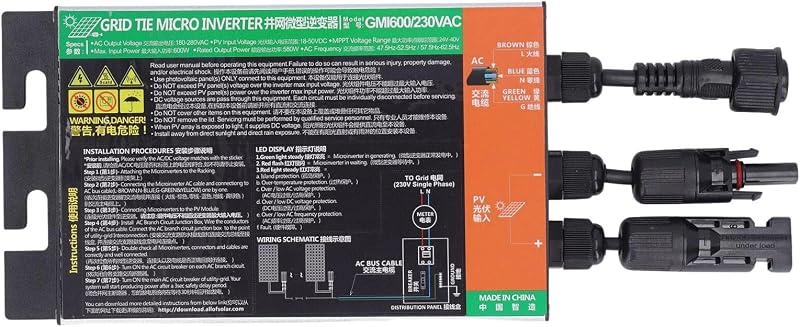 DEWIN 600W Solar Grid Tie Inverter MPPT Pure Sine Wave IP55 Waterproof 230V