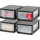 IRIS USA 6 Qt. Small Plastic Stacking Drawer, Stackable Storage Organizer Unit with Sliding Drawer for Bedroom Kitchen Under Sink Pantry Craft Room Dorm Office, Black, 4-Pack