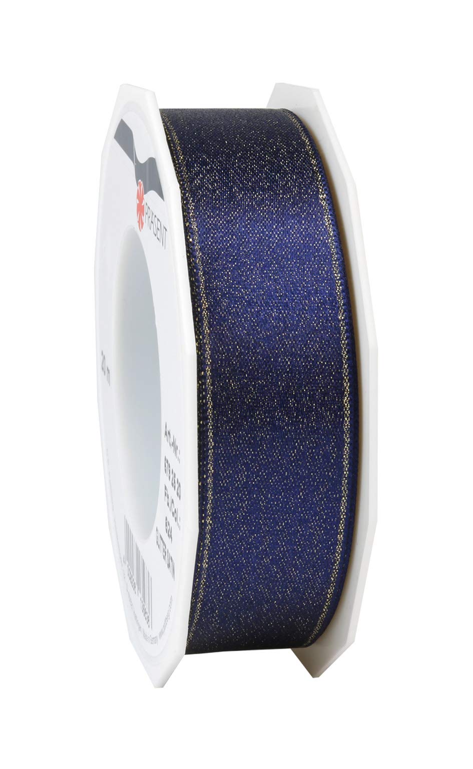 Präsent - Glitter Satin Ribbon Dark Blue-Gold 20-m-Roll 25 mm Width