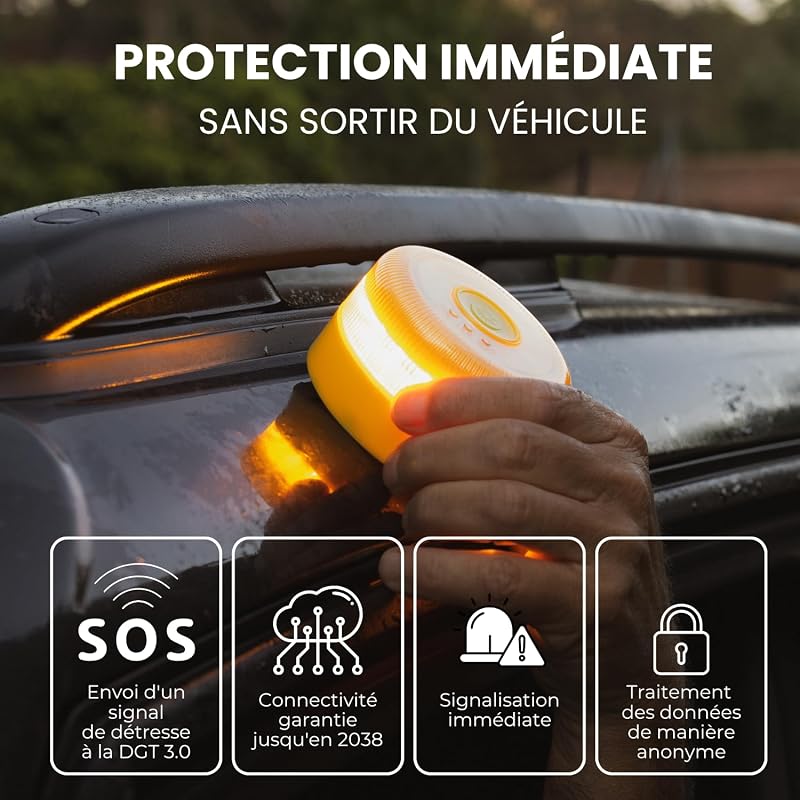 SAFETY Gyrophare v16 Homologué Espagne DGT 3.0 - Balise V16 Homologué Espagne Certifiée - Obligatoire en 2026 pour Tous les Véhicules