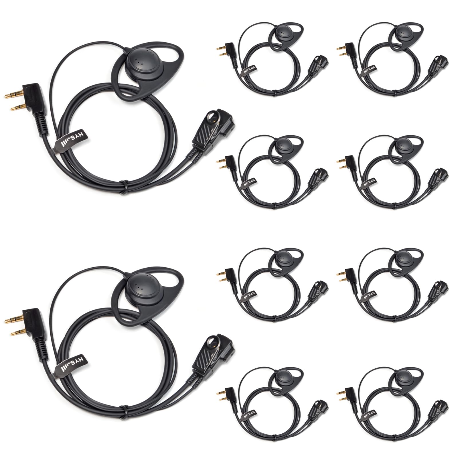 HYS Walkie Talkie Earpiece D-Shape Headset Compatible with Baofeng UV-5R BF-888S UV-82 Wouxun Kenwood 2 Way Radio, Inline PTT Mic Headset for Police Security (10 Pack)