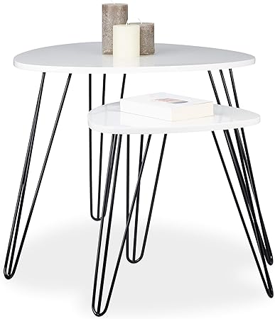 Relaxdays Set Of 2 Side Tables Square 3 Legs Wood Metal 52 X 60 Cm Coffee Table Living Room Glossy White Amazon Co Uk Kitchen Home