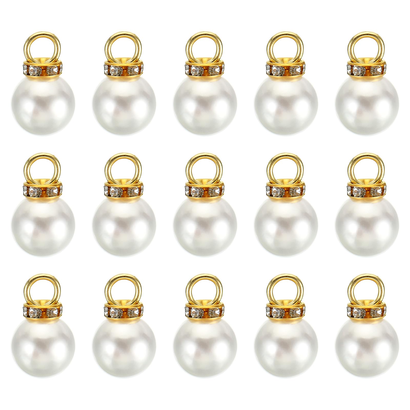 PATIKIL (8mm Pearl Charm, 100Pcs Pearl Beads Faux Pearl Pendant Charm with Rhinestone Beautiful Designer DIY for Making s s Wedding Crafts,Gold White