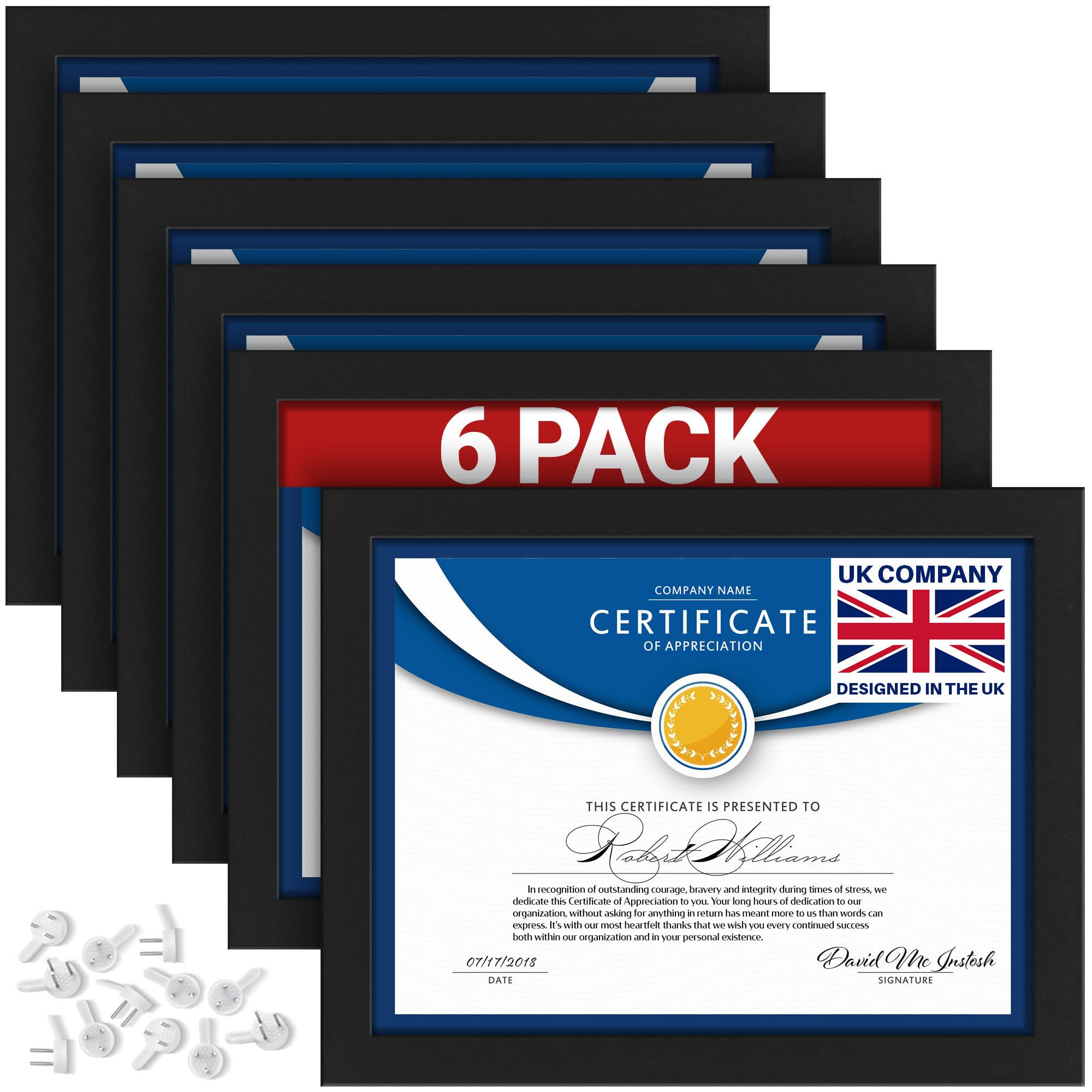 Icona Bay - 11x8.5 Diploma Frames - Black, 6 Pack - Sturdy Engineered Wood Certificate/Document Frames Bulk - Sleek Design, Table Top or Wall Mount - Exclusives Collection