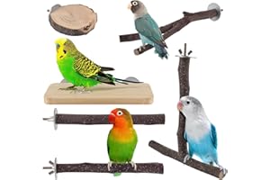 DBNESS Bird Perches, 6 Pcs Natural Wood Parrot Perch Stand Chew Toys, Hanging Multi-Branch Parrot Perch Platform Swing Toy Cage Accessories for Small Parakeets, Budgies, Lovebirds, Canaries, Finches