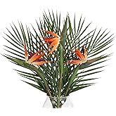 Fqueelvys Bird of Paradise Artificial Plant Combo Palm Leaves,Faux Bird of Paradise Plant with Artificial Palm Leaves for Wedding Garden Office Home Indoor and Outdoor Decor(Orange)