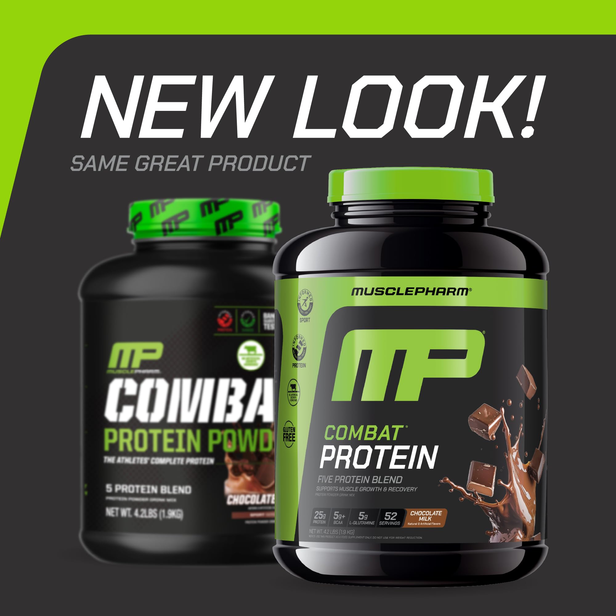MusclePharm Combat Protein Powder, Chocolate Milk Flavor, Fuels Muscles for Productive Workouts, 5 Protein Sources Including Whey Protein Isolate & Egg Albumin, Gluten Free, 4.2 lb, 52 Servings
