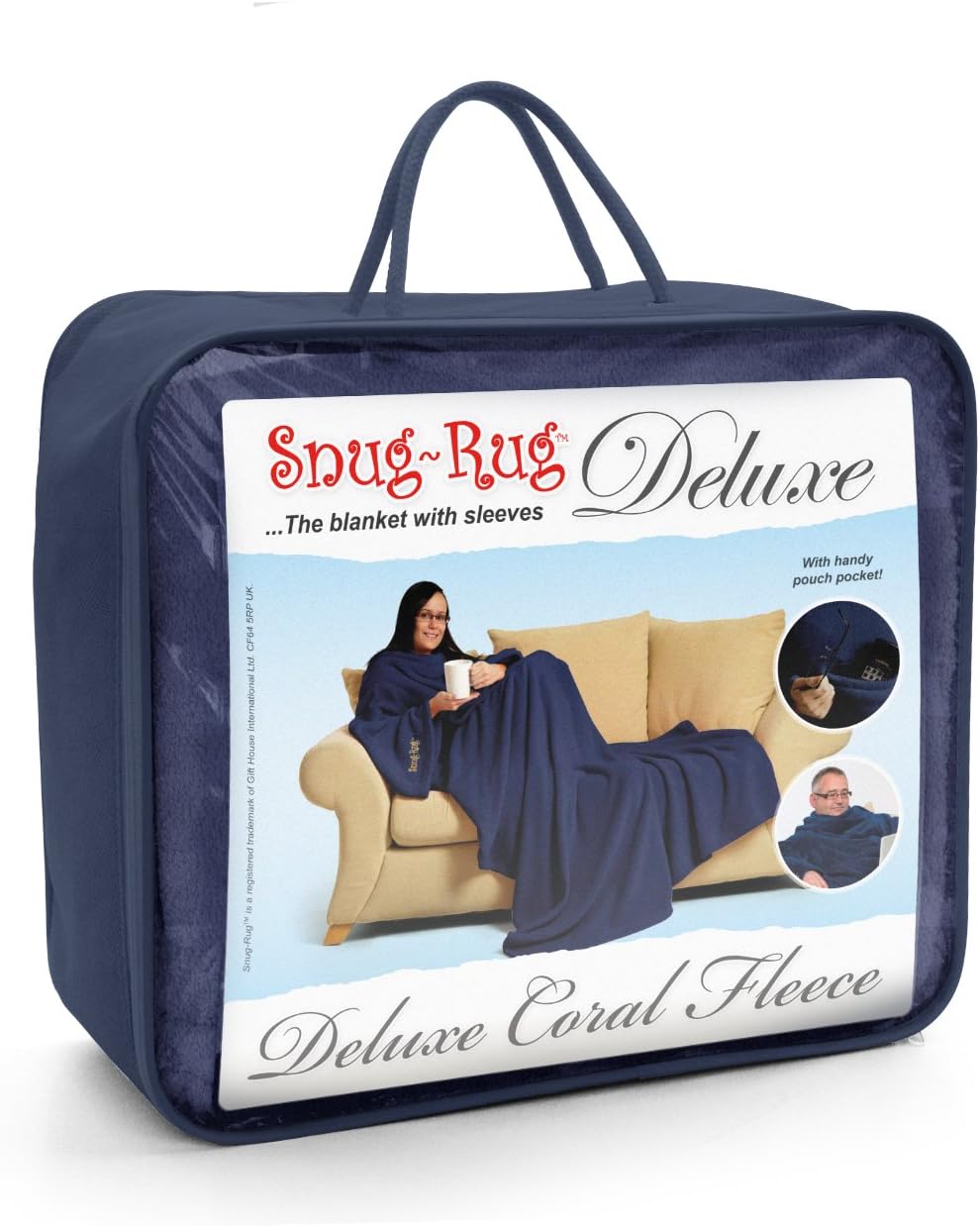 Snug Rug DELUXE Blanket With Sleeves Sleeved Blankets Luxury Cosy Super Soft Coral Fleece Fabric Long Oversized with Pouch Pocket Adults Size (Navy Blue) - Image 3