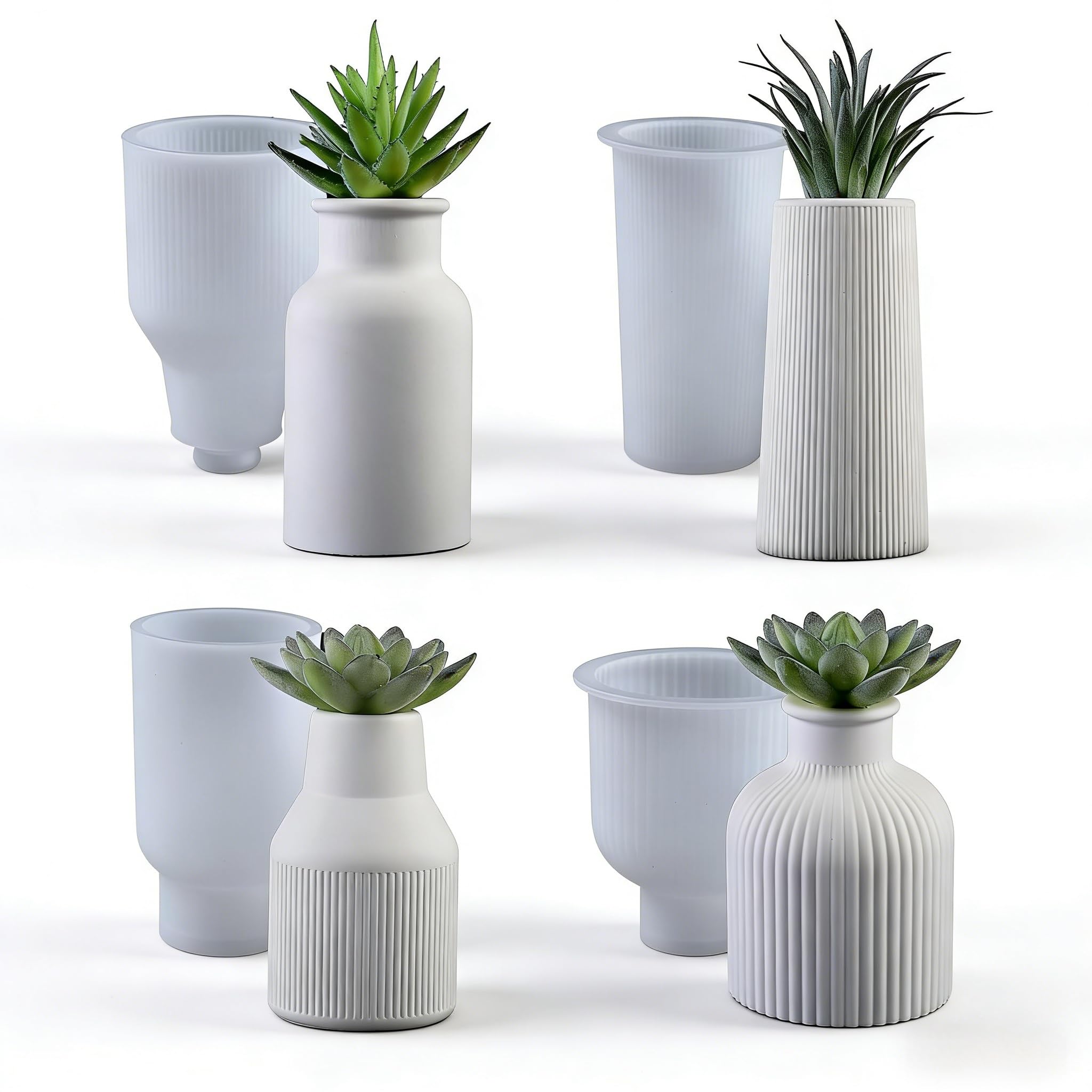 Set of 4 Vase Silicone Casting Moulds - Handmade Shapes for Flower Pots - DIY Resin Vase Making - Flower Decoration & Craft Supplies