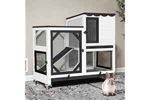 Gutinneen 2-Story Rabbit Hutch Bunny cage with Chew-Proof Ramp, Locking Leak-Proof Trays - Indoor/Outdoor 39.3" Wooden Rabbit