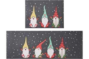 Fuoxowk Christmas Gnomes Kitchen Rug Set,Xmas Merry Christmas Winter Holiday Snowflakes Runner Rugs with Rubber Backing,Throw Rugs Washable for Kitchen Sink,Laundry Room,Standing Desk,Grey