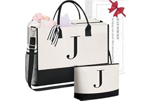 BAGAIL Initial Tote Bag, Personalized Birthday Gifts for Women, Teacher, Friends, Mom, Wedding, Monogrammed Beach Bag