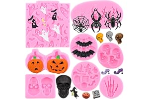 Mujiang Halloween Silicone Molds Pumpkin Silicone Cake Molds Skull Witch Spiders Bat Fondant Mold For Halloween Cake Decorating Cupcake Topper Candy Chocolate Gum Paste Polymer Clay Set Of 8