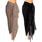 2 Pieces Women Beach Batik Long Sarong Swimsuit Cover up Wrap Pareo with Tassel for Women Girls