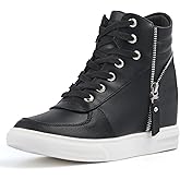 Ckrola Womens Fashion Platform Shoes Hidden Wedge Heel High Top Sneakers for Women Platform Boots Working Shoes Women