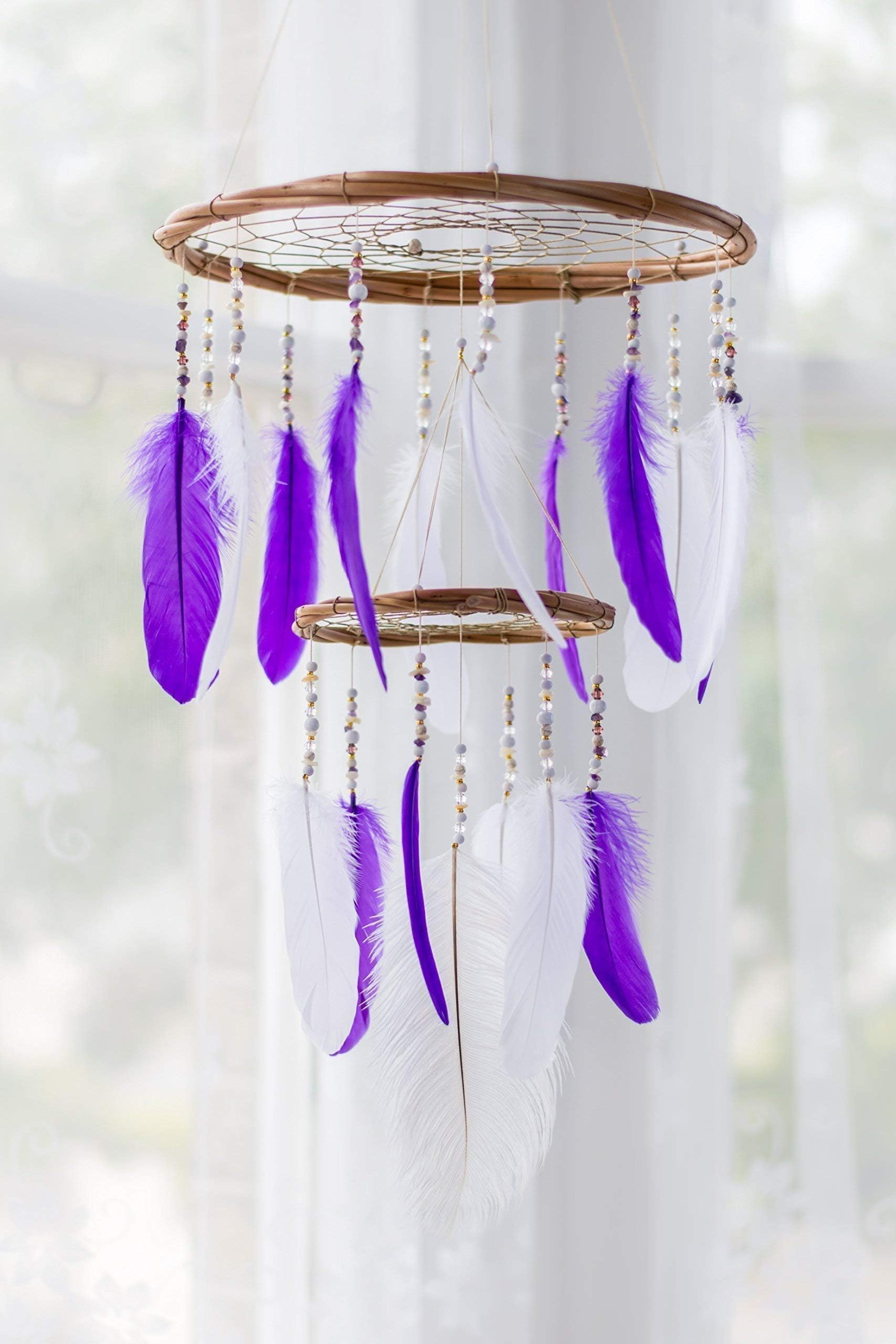 Large Purple Chandelier Dream Catcher Mobile - 12x18Inches Dreamcatcher Mobile Bohemian Dream Catcher Nursery Mobile Crib Mobile Cot Mobile Baby Mobile Boho Decor Wedding Decor