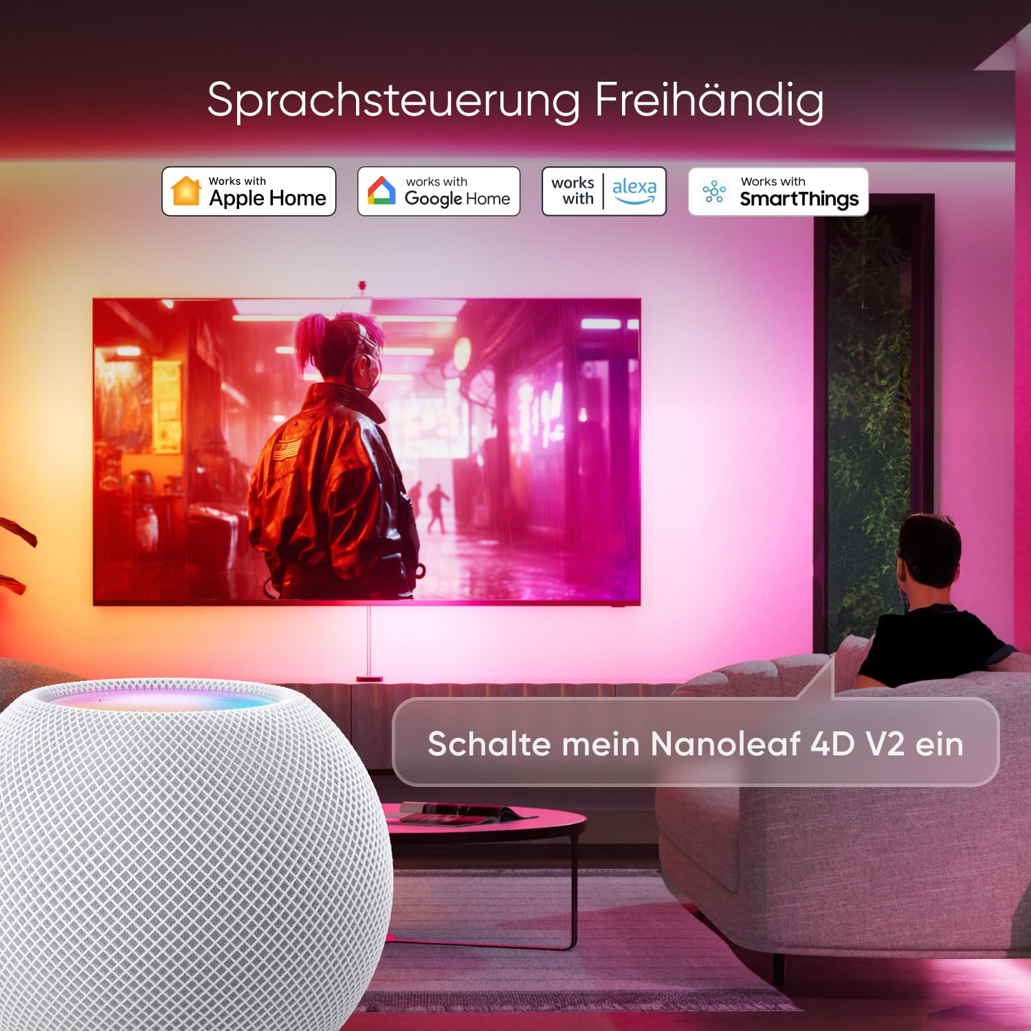 Nanoleaf 4D V2 Screen Mirror Zickzack Lightstrip Kit für TV/Fernseher bis zu 65 Zoll (165 cm) - Smart RGBW LED Streifen Hintergrundbeleuchtung + Kamera, Funktioniert mit Alexa Apple 6