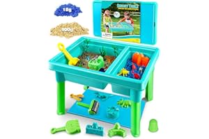 Uiopy Sandbox Kit Sand Table : Sand Playset Bin with Lid Toys Toddler Dinosaur/Ocean Molds Sets Enhance Creativity & Exploration Skills - Outdoor Indoor Sensory Activity Gift for Small Kid Ages 3-5
