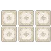 Pimpernel Fleur de Lys Collection Coasters, Set of 4 (4" x 4") &ndash; Cork-Backed Square Boards with Art Print, Heat &amp; Stain Resistant Lacquer Coating, Decorative Drink Mats for Dining, Coffee &amp; Tables