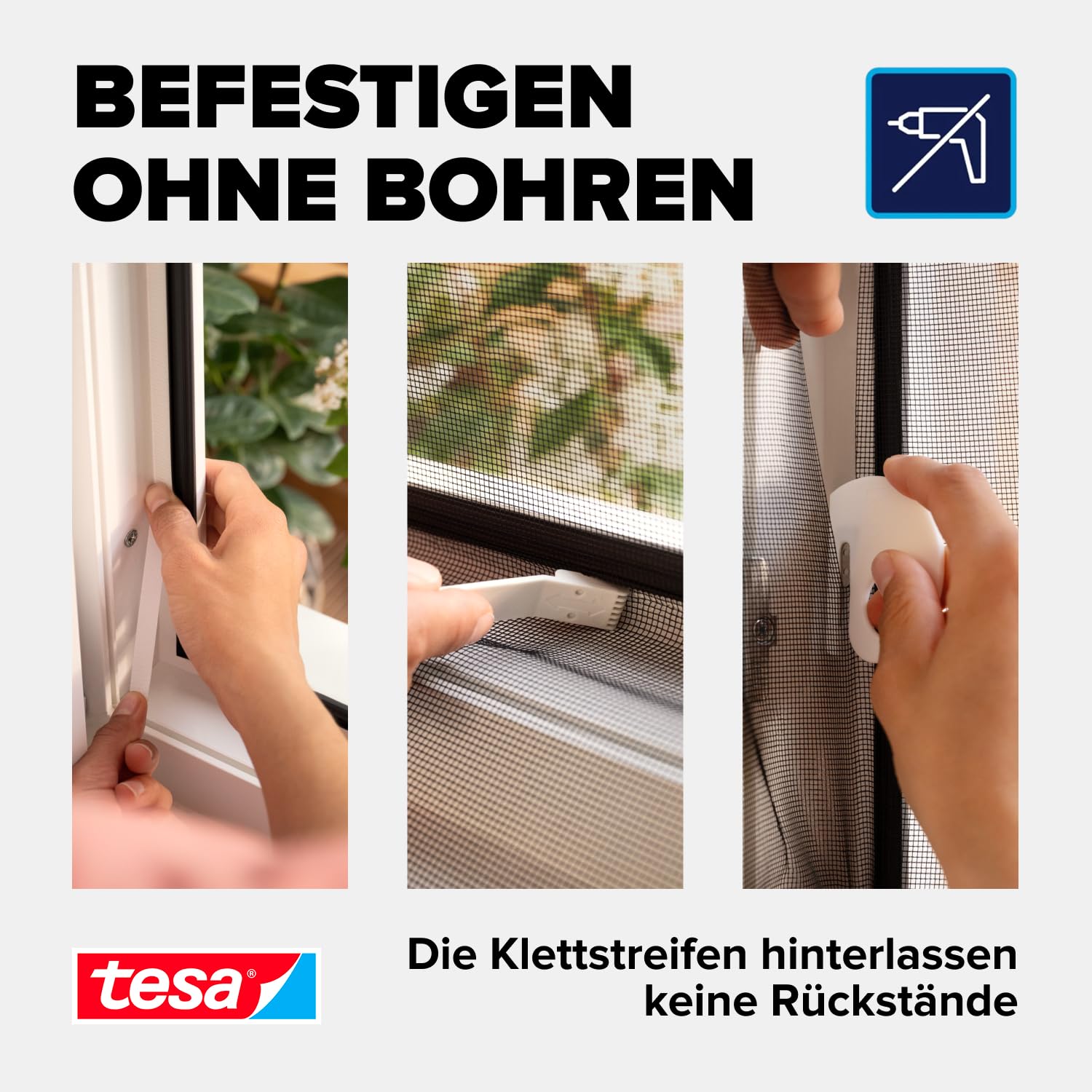 tesa INSECT STOP Klett Fliegengitter Premium für Fenster, Insektenschutz mit starkem Klettband, rückstandsfrei entfernbar, zuschneidbar, ohne Bohren - 120 cm x 240 cm - Anthrazit (Durchsichtig) 5