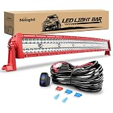 Nilight LED Light Bar 33 Inch with Wiring Kit on Truck SUV UTV, Red Shell | Triple Row Spot Flood Combo, 16AWG Harness, Fog Driving Work Off-Road Lighting on Boat Tractor Golf Cart ATV, ZH806