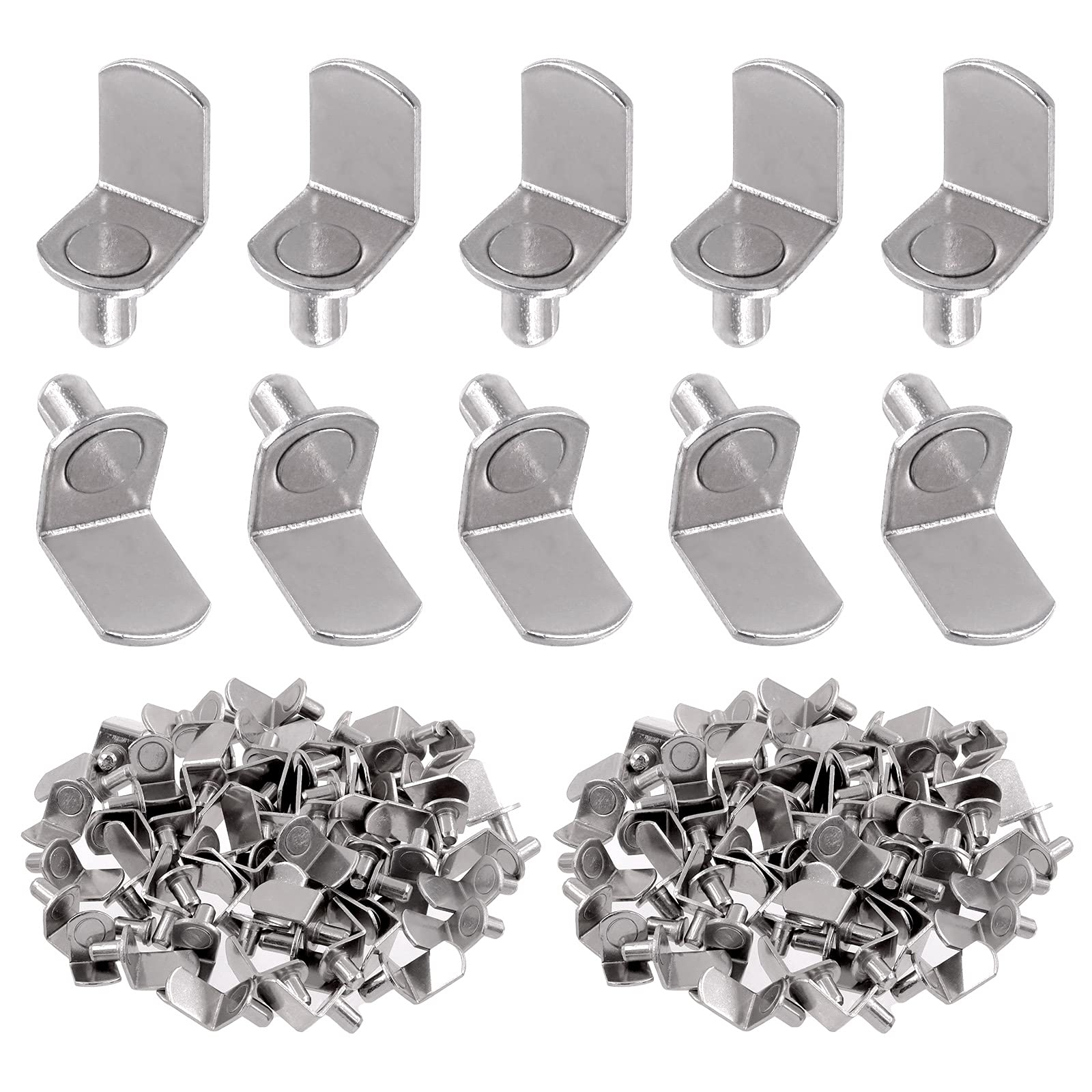 Swpeet 60 Pcs 1/4" L-Shelf Support Pins - 6mm Silver Plated Steel Holder Pegs, Cabinet Bracket Clips for Holes on Bookcase, Cabinets and Entertainment Centers