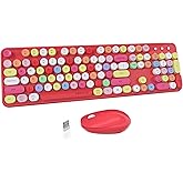 UBOTIE Colorful Computer Wireless Keyboard Mouse Combos, Typewriter Flexible Keys Office Full-Sized Keyboard, 2.4GHz Dropout-Free Connection and Optical Mouse (Red-Polychrome)