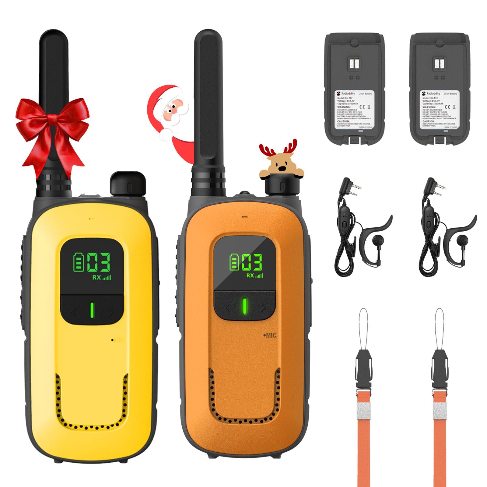 Radioddity PR-T3 Walkie Talkies for Kids Adults Long Range, Rechargeable Walky Talky PMR Two Way Radio with 16 Channels USB Charging VOX Flashlight Earpiece for Camping Hiking (Orange & Yellow)