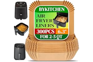 BYKITCHEN 300PCS Small Air Fryer Disposable Liners for 2 to 5QT Airfryer, Square Mini Air Fryer Parchment Paper Liners, Compatible with CHEFMAN 2 QT/ 4 QT, Cosori 2.1QT, Instant Pot Vortex 4Qt& More