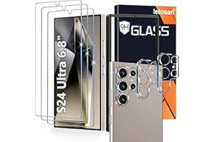 LETOSAN [3+3 Pack] for Samsung Galaxy S24 Ultra Screen Protector, 9H Tempered Glass, Ultrasonic Fingerprint Compatible, HD Clear Case Friendly for Samsung S24 Ultra Glass Screen Protector 5G