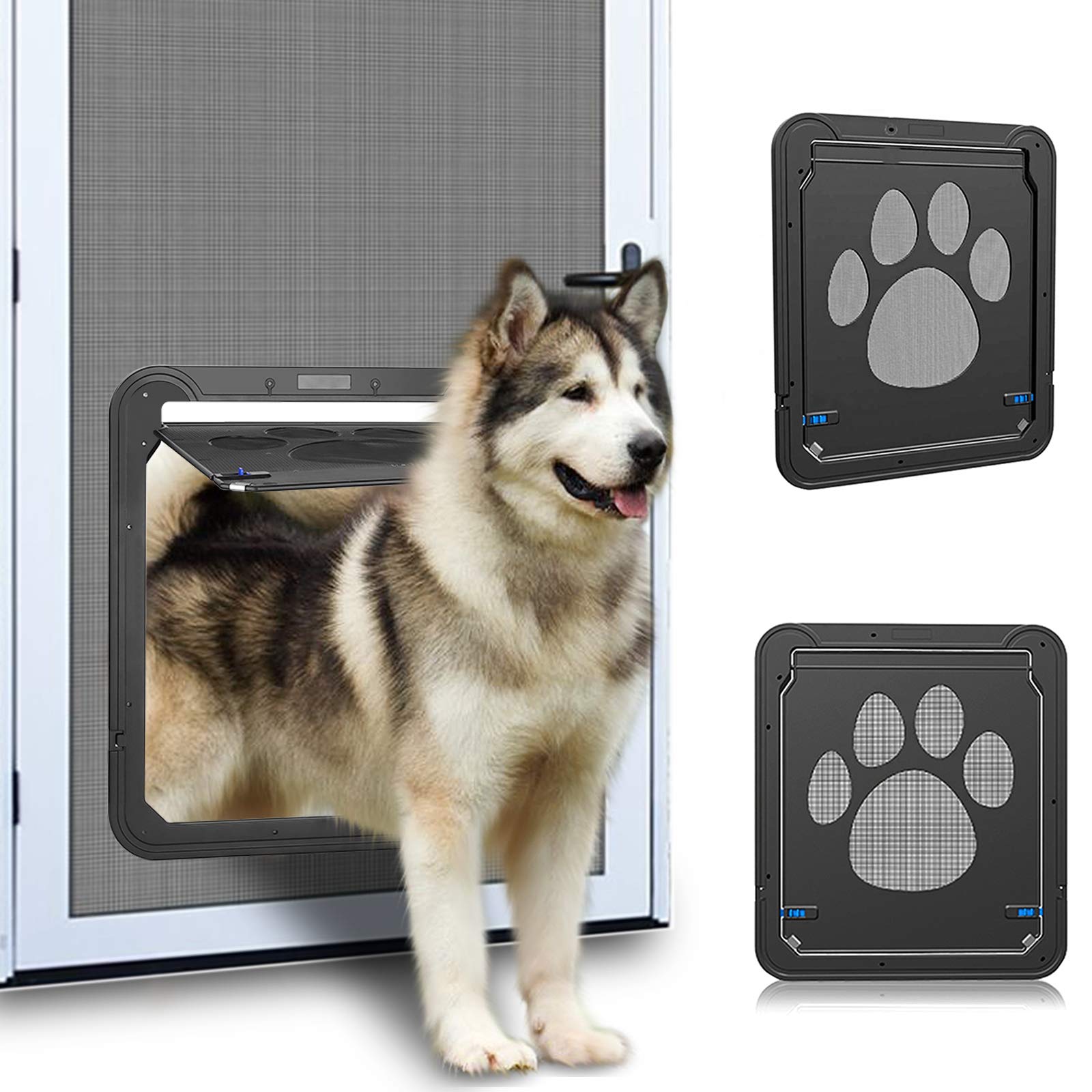 Ownpets 2 Way Pet Door for Screen, 35.6x30.5cm, Automatic Lockable Dog Door with Magnetic Flap for Small&Medium Dogs, Easy to Install, Black