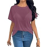 JDEEO Sheer Tops for Women See Through Oversized T Shirts, Short Sleeve Casual Summer Blouse