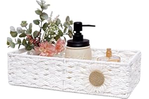 DUOER Toilet Paper Basket for Tank Top Bathroom Decor Baskets for Organizing Bathroom Tray for Counter Storage Basket for Bathroom Organizer-White