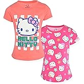 Hello Kitty Girls Tee Shirts - 2 Pack Short Sleeve T-Shirts for Girls with Adorable Artworks and Slogans for Girl's Style