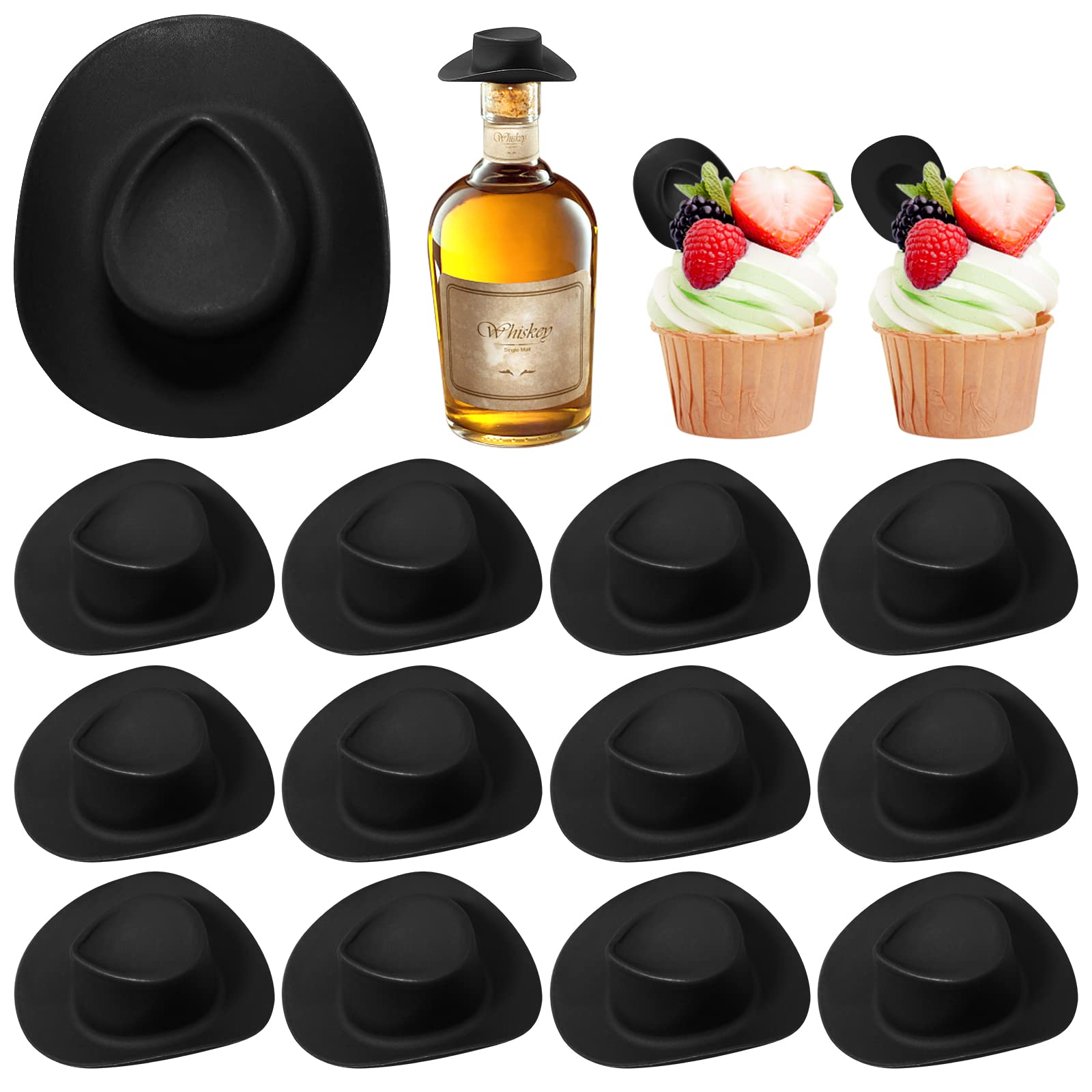 Photo 1 of HKACSTHI 30 Pieces Mini Western Cowboy Hat Cowgirl Hat Doll Hats Plastic Cute Doll Hats Decoration Accessories for Party (Black)