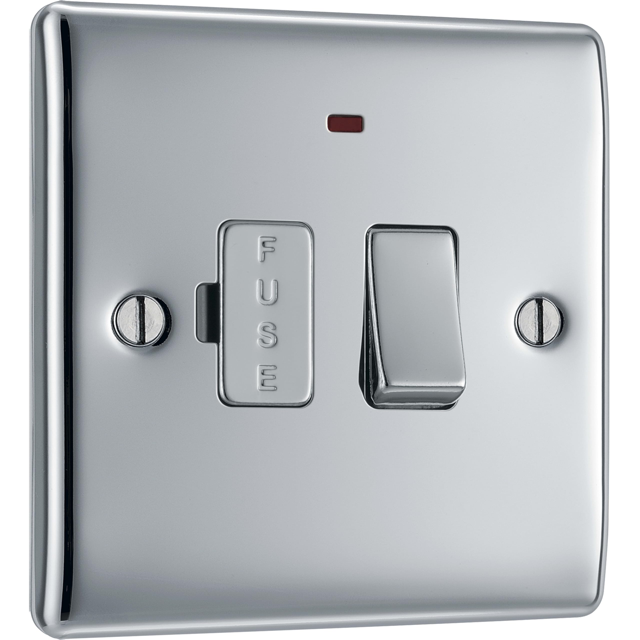 BG Electrical Switched Fused Connection Unit with LED Power Indicator, Fused Spur Switch, Double Pole, Raised and Slim Profile, Round Edges, Nexus Metal, Polished Chrome, 13A, NPC52