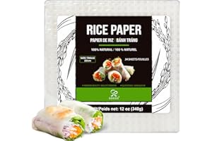 Soeos Rice Paper, White Rice Paper Wrappers, 1 Pack, 34 Sheets-Fresh Spring Roll Wrappers & Dumplings, Non-GMO, Gluten-Free, Low Carb, Vietnamese Rice Wraps (Square, 22cm)