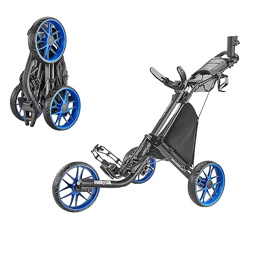 Caddytek CaddyLite EZ V8 Golf Push Cart - Lightweight 3 Wheel Foldable Cart with One-Click 2-Step Folding, EVA Wheels, Adjustable Handle, Cooler Basket, Umbrella & Drink Holder, Compact Golf Cart