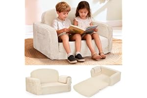 Foryoomi Extra Wide 2 in 1 Convertible Toddler Kids Couch - Corduroy Fold Out Kids Sofa Chair with Blanket, Comfy Comfortable Toddler Chair, Machine-Washable Cover, for Boys Girls, Cream