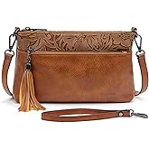 LAVAWA Women's Crossbody Handbag Small Vintage, Ladies Wallet Western Adjustable Phone Purse Clutch Turquoise Concho Embossed