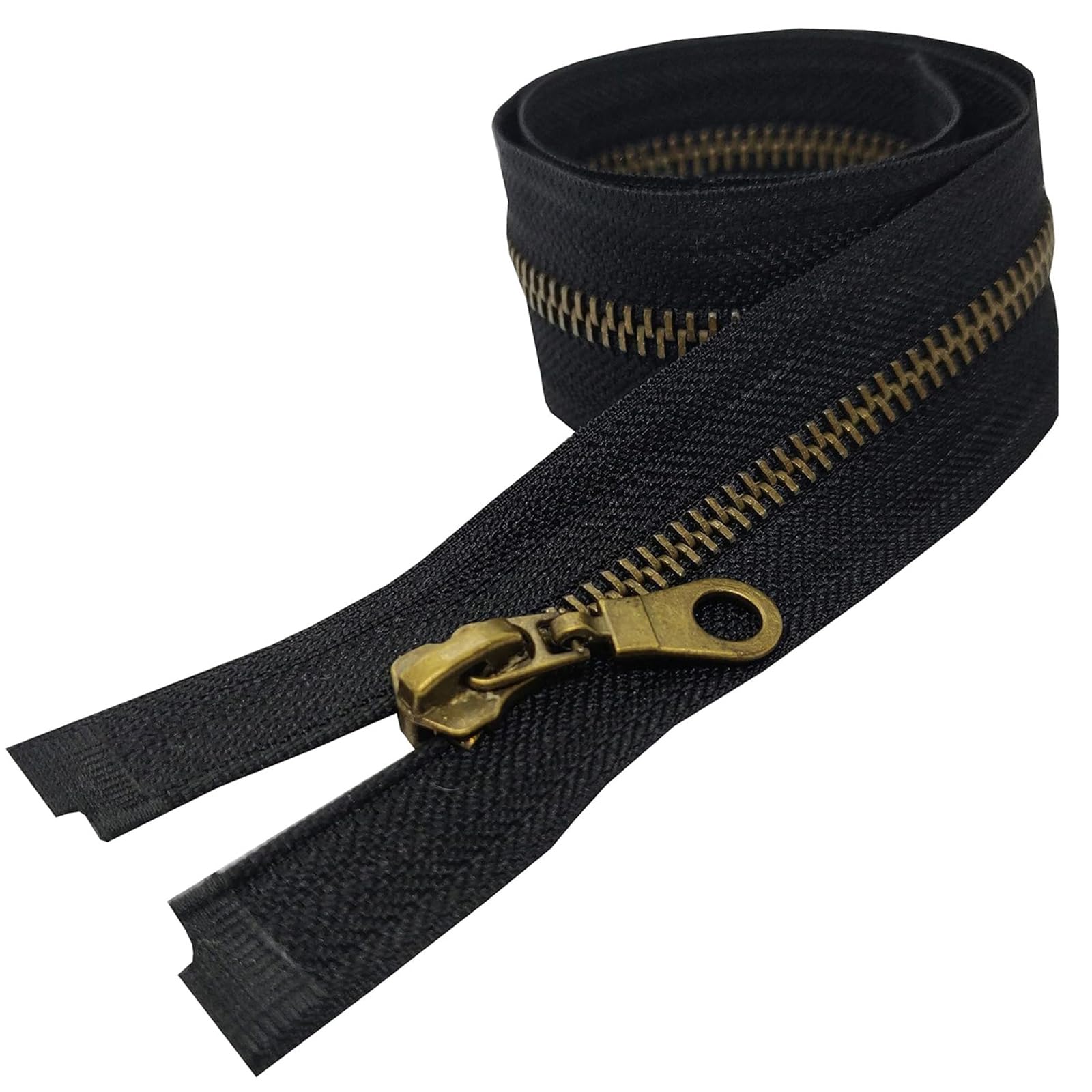 Antique Brass Heavy Duty Single Slider Zip - Size #5 Open End Zips - Sewing Accessory (Black, 70cm (27.5''))