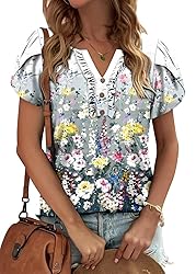 KISSMODA Women's Tunic Tops Casual V Neck Short