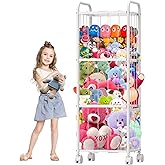 Stuffed Animal Storage, Metal Tube Toy Storage Organizer Extra Large Stuffed Animal Holder With Brake Wheels, Stuffed Animal Zoo Organizer For Nursery Playroom Kids Room White(53.5” x 18.1”x 13”) 13”)