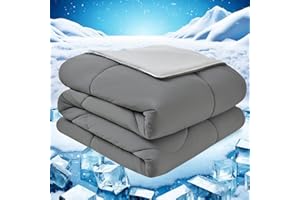 meadow park Cooling Comforter King 108”x90”, Double Sided Cooling Blanket Absorb Body Heat to Keep Cool, Cold Tech Fabric, Q-Max>0.5, Breathable and Lightweight, Gray/Light Gray