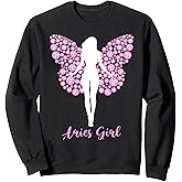 Aries Girl Sign Zodiac Symbol Women Graphic Butterfly Sweatshirt