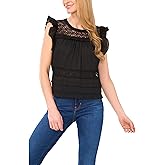 CeCe Womens Lace Inset Ruffle Detail Top