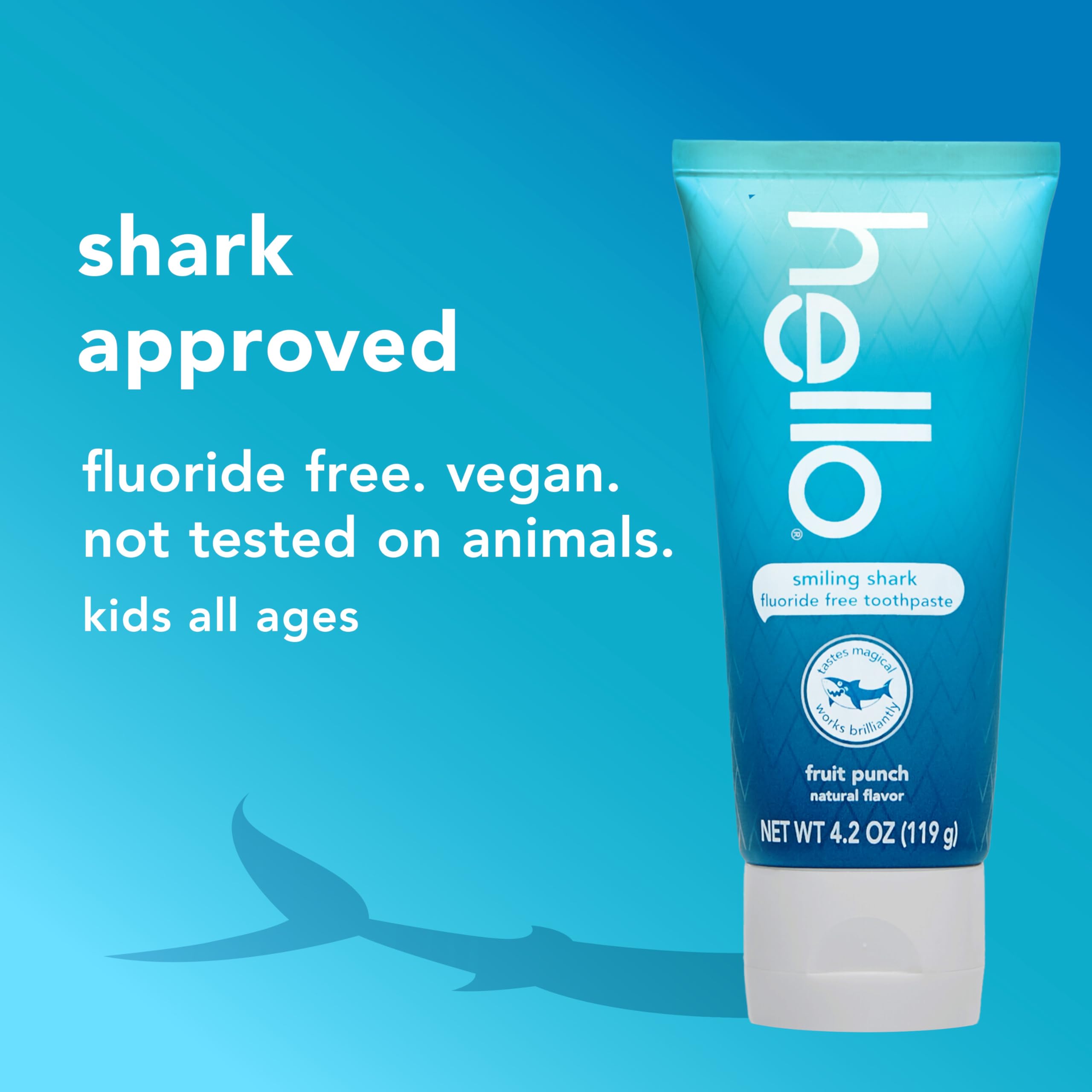 hello Smiling Shark Fluoride Free Kids Toothpaste, Natural Fruit Punch, 4.2 Oz Tube (Pack of 3)